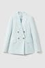 Reiss Blue Lori Viscose-Linen Double Breasted Suit Blazer, Regular