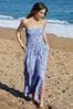 Threadbare Blue 100% Cotton Jersey Bandeau Maxi Dress with Pockets