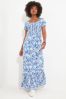Joe Browns Blue Daisy Print Shirred Maxi Dress, Regular