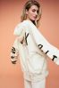 Biały ecru - Oversized Relaxed Fit Back Graphic Slogan Longline Hoodie, Regular