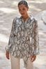 Sosandar White Snake Print Blouson Sleeve Belted Shirt