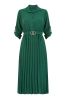 Mela Green Pleated Skirt Midi Shirt Dress