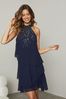 Lipsy Navy Halter Hand Embellished Sequin Tiered Mini Swing Dress