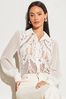 Lipsy White VIP Lace Sheer Long Sleeve Button Up puffer Shirt