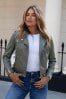 Lipsy Khaki Green Faux Leather Biker Jacket