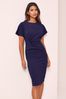 Lipsy Navy Twist Side Crew Neck Midi Dress, Regular