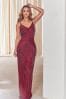 Sistaglam Burgundy Heavy Embellished Sequin and Beaded Cami Maxi Dress