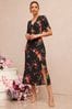 V&A | Love & Roses Navy Floral Flutter Sleeve V Neck Tie Back Split Midi Dress, Regular
