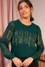 Love & Roses Teal Blue Green Long Sleeve Crew Neck Sequin Blouse