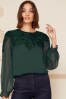 Love & Roses Green Long Sleeve Lace Yoke Chiffon Blouse