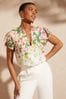Love & Roses White Floral Petite Printed Ruffle V Neck Flutter Sleeve Button Up Blouse
