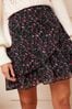 Love & Roses Black Floral Printed Tiered Ruffle Mini Skirt