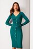 Lipsy Button V Neck Long Sleeve Bodycon Midi Dress, Regular