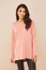 March Top Picks Pink Soft Jersey V Neck Long Sleeve Tunic Top, Regular