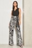 Lipsy Black/White Animal 2 in 1 Jersey Wrap Style Belted Jumpsuit