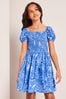 Lipsy Blue Floral Puff Sleeve Square Neck Dress