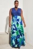 Lipsy Blue Tropical Curve Printed Jersey 2 in 1 Maxi Dress, Curve