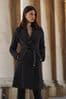 Lipsy Black Dropped Collar Belted Wrap Trench Coat, Regular