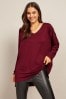 Friends Like These Berry Red Soft Jersey V Neck Long Sleeve Tunic Top