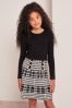 Lipsy Black Check 2in1 Long Sleeve Knitted Dress