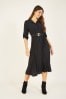 Mela Black Pleated Skirt Midi Shirt Dress