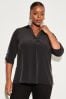 Lipsy Black Curve Curve V Neck 3/4 Sleeve Collared Blouse, Curve