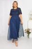 Yours Curve Blue Long Sleeve Sweetheart Lace Mesh Dress