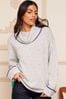 Love & Roses Grey Contrast Roll Neck Cable Knit Jumper