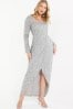 Quiz Silver Grey Sequin Long Sleeve Wrap Maxi Dress