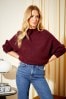 Friends Like These Berry Red High Neck 3/4 Cable Sleeve Batwing Jumper