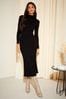 Friends Like These Black High Neck Knitted Pleated Long Sleeve Midi Dress