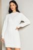 Lipsy Ivory White Cosy Pointelle Crew Neck Knitted Jumper Dress