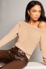 Lipsy Camel Cable Knitted Off The Shoulder Jumper