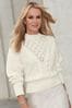 Lipsy Ivory White Petite Cosy Pointelle Cable Knitted Jumper, Petite