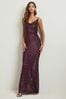 Lipsy Red Petite Paige Sequin Cami Cowl Bridesmaid Dress