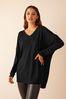 Jumpsuits & Playsuits Black Soft Jersey V Neck Long Sleeve Tunic Top, Regular