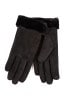 Totes Black Isotoner Ladies One Point Faux Suede Glove with Faux Fur Cuff Detail