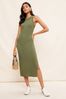 Friends Like These Khaki Green Racer Back Sleeveless Ribbed Bodycon Midi Dress, Regular