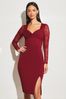 Lipsy Berry Red Knotted Sweetheart Neck Lace Long Sleeve Corset Dress, Regular