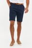 Threadbare Navy/Blue Cotton Stretch Turn-Up Chino Shorts with Woven Belt