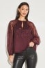 Lipsy Berry Red Long Sleeve Keyhole Sequin Detail Top, Regular