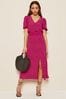 Friends Like These Pink Short Sleeve Ruched Waist Midi Dress