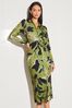 Lipsy Green Floral Jersey Long Sleeve Knot Front Shirt Dress