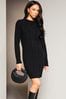 Lipsy Black Cosy Pointelle Crew Neck Knitted Jumper Dress