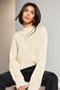 Lipsy Ivory White Cosy High Neck Rib Cable Knitted Jumper, Regular