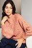Lipsy Pink Pointelle Long Puff Sleeve Cosy Knitted Jumper, Regular