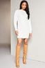 Lipsy Ivory White Petite Cosy Pointelle Crew Neck Knitted Jumper Dress, Petite
