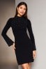 Lipsy Black Petite Long Sleeve Glitter High Neck Knitted Jumper Dress, Petite