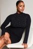 Lipsy Black Curve Long Sleeve Ombre Hot Fix Knitted Dress, Curve