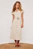 Apricot Cream Vintage Tortoise Shell  Button Closed Dress with a Touch of Linen